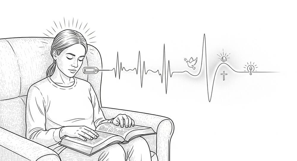 고혈압 관리 루틴으로 소파에 앉아 성경 읽기로 마음에 평온을 찾은 모습