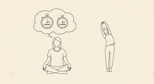 스트레스 해소를 위해 심호흡 명상과 스트레칭하는 모습