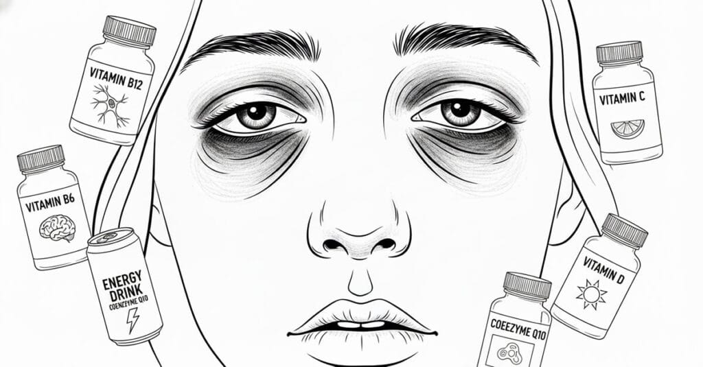 영양제로 인한 불면증으로 잠을 못 자서 눈에 다크서클 그려진 모습