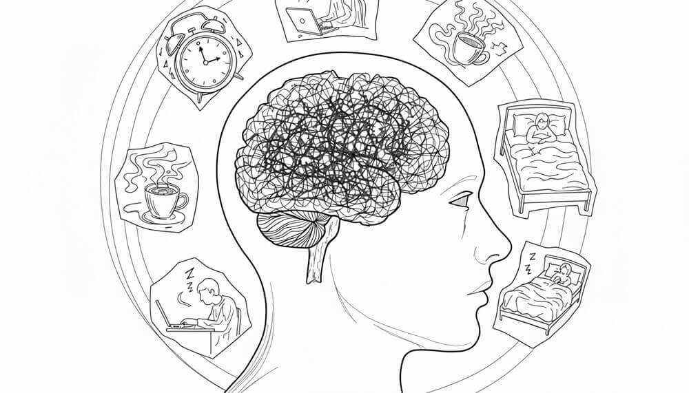 수면과 카페인 생활습관이 안좋으면 치매를 부를 수 있다는 설명 그림