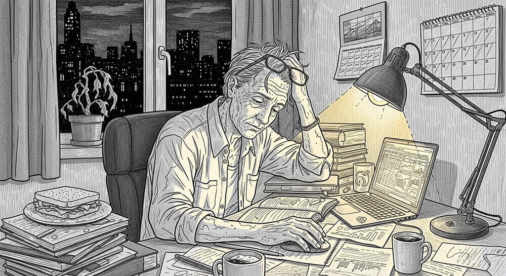 업무로 바쁜 일상에 지쳐 저속 노화가 아닌 가속 노화된 모습