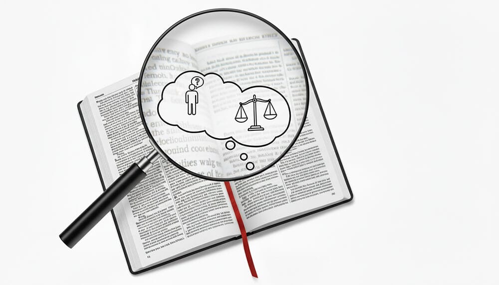 불안과 양심의 정신건강 진단을 성경으로 치료하는 방법에 대한 성경책과 돋보기 모양