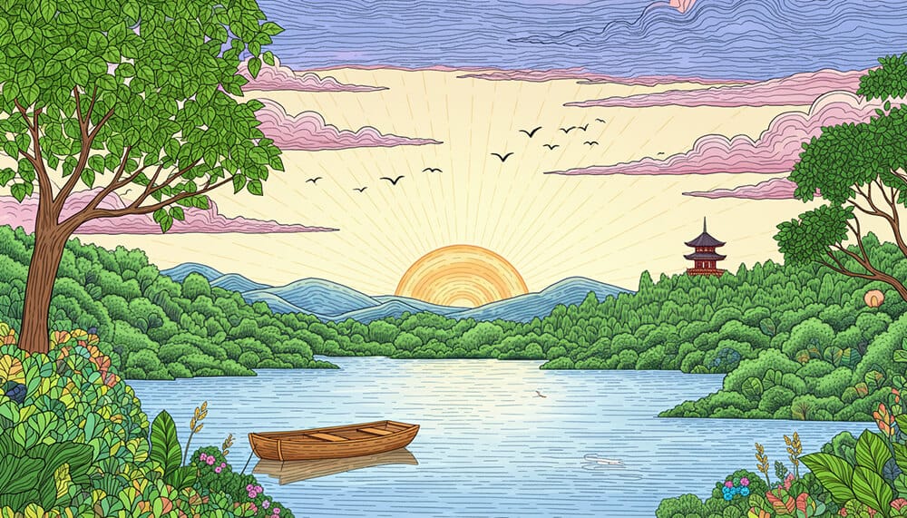 불안과 양심에서 치료되어 정신건강 해지고 평안한 상태를 아름다운 호수가로 표현