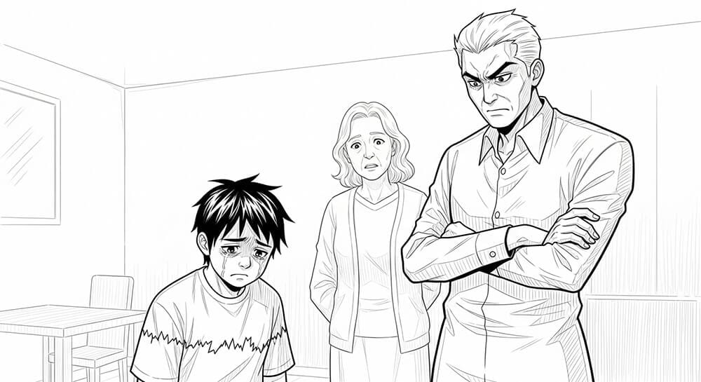 아빠와 엄마의 잔소리와 화가 금쪽이 아이가 감당하기 힘들어 하며 우는 모습